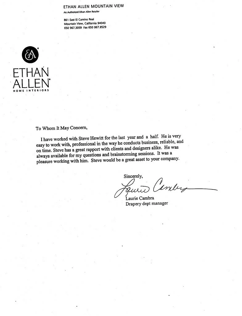 Recommendation letter from Ethan Allen Mountain View